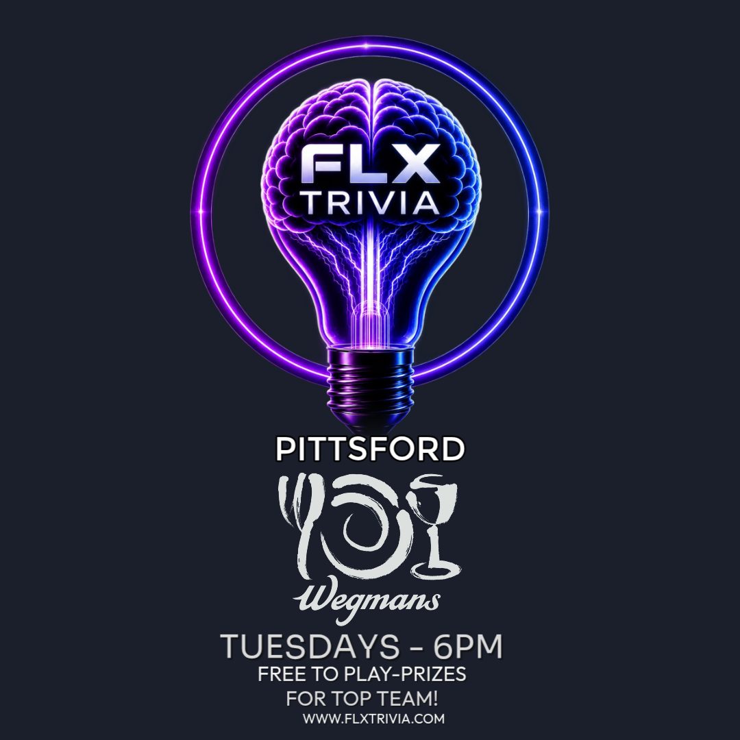 Tuesday: the most underrated night of the week. Three games, one start time, zero excuses. 🧠🌮🛒
Tonight's FLX Trivia lineup:
📍 Wegmans Market Café Pittsford (@Wegmans) - 6:00 PM
📍 Wegmans Market Café Canandaigua (@Wegmans) - 6:00 PM
📍 Nacion Taco & Cerveza Hammondsport (@naciontaco.hammondsport) - 6:00 PM
Free to play, prizes for top teams, and your phone is the buzzer. Your group chat already "knows everything." Time to prove it in public.
Full schedule + venues: FLXTrivia.com
#FLXTrivia #TuesdayTrivia #TriviaNight #FingerLakes #RochesterNY #Pittsford #Canandaigua #Hammondsport #PubTrivia